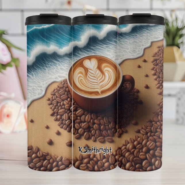 Latte Art am Strand Thermosbecher (Von Creator hochgeladen)