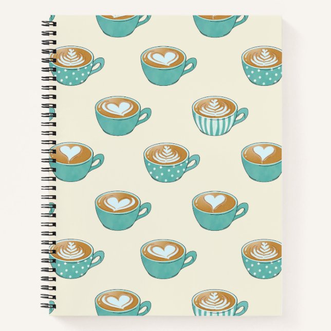 Latte Art in Niedlich Blue Coffee Mugs Notizbuch (Vorderseite)