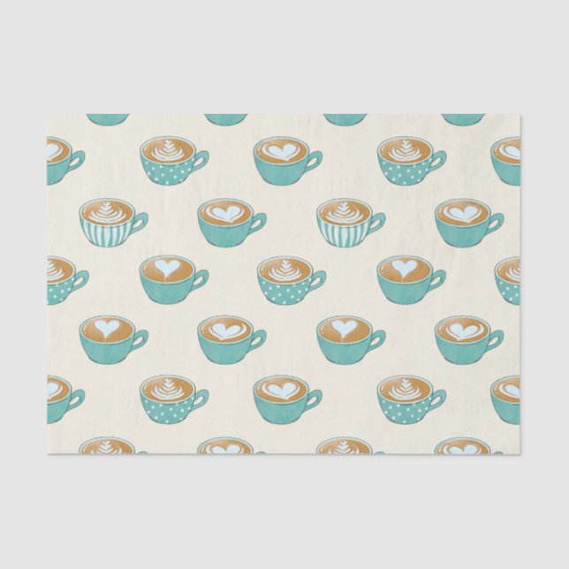 Latte Art in Niedlich Blue Coffee Mugs Seidenpapier (Vorderseite)