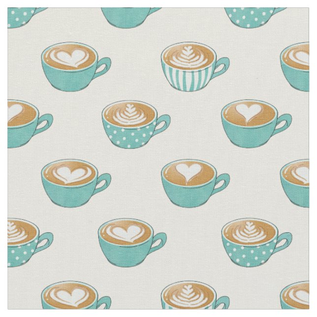 Latte Art in Niedlich Blue Coffee Mugs Stoff (Nahaufnahme)