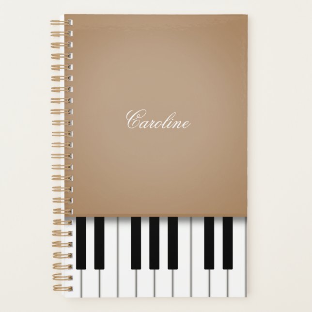 Latte Brown Piano Keyboard Personalisiert Music Planer (Vorderseite)
