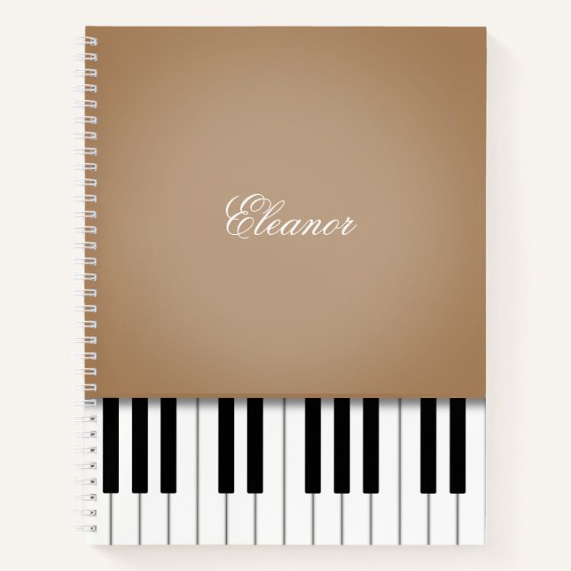 Latte Brown Piano Music Keyboard Custom Notizbuch (Vorderseite)