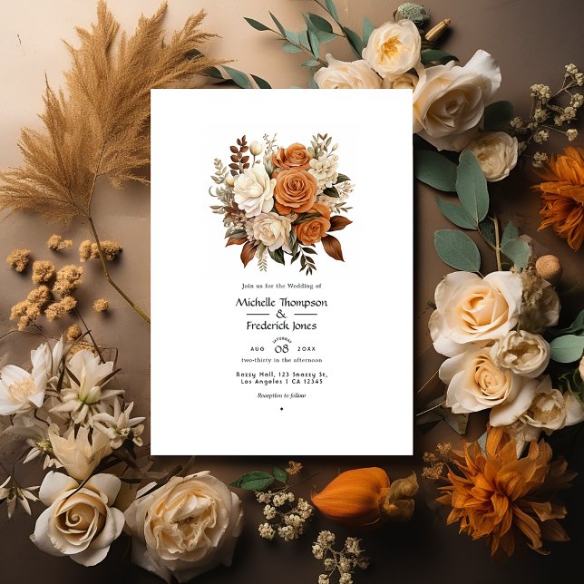 Latte Brown to Caramel Floral Hochzeit im Herbst Einladung (Von Creator hochgeladen)