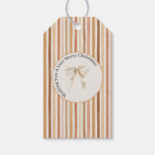 Latte Cocoa Blush Streifen Bogen Weihnachten Geschenkanhänger