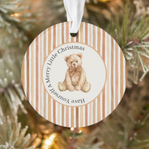 Latte Cocoa Blush Streifen Teddybär Weihnachten Ornament