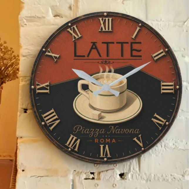 Latte Coffee  Italian Café Kitchen Decor Große Wanduhr (Von Creator hochgeladen)