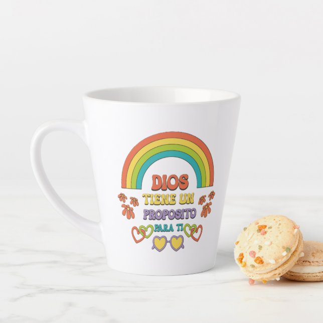 latte cup with a rainbow design and a religious ph milchtasse (Beispiel)