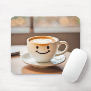Latte durch sonniges Fenster lächeln Mousepad