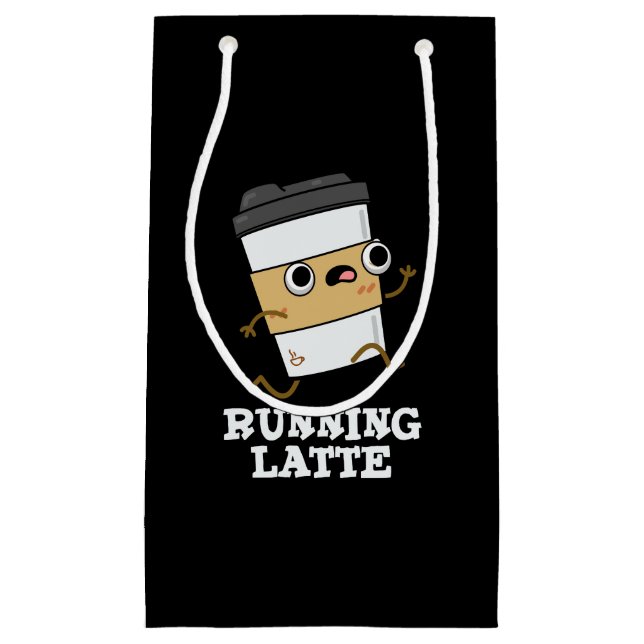 Latte Funny Coffee Pun Dark BG läuft Kleine Geschenktüte (Vorderseite)