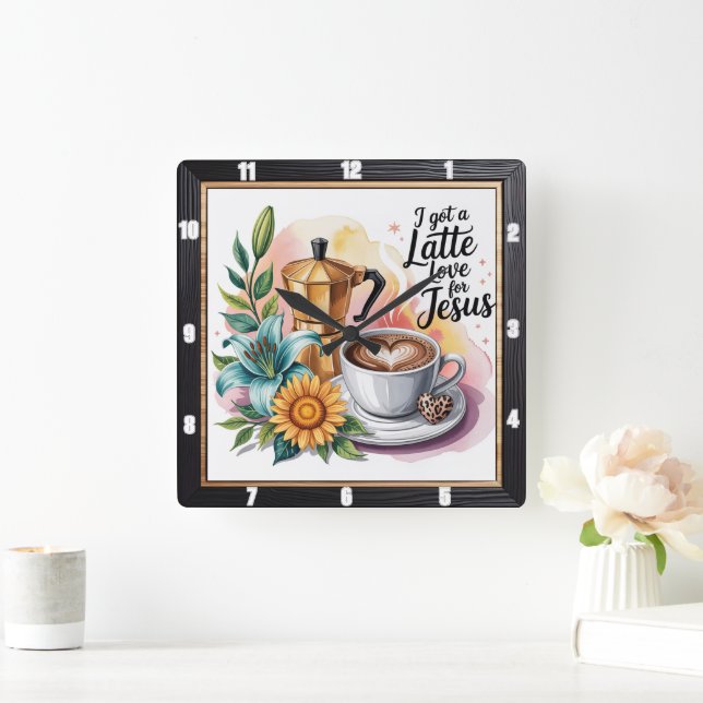 Latte Liebe Jesus Coffee Quadratische Wanduhr (Zuhause)