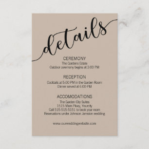 Latte Mocha Black Schrift Hochzeitsdetails Begleitkarte