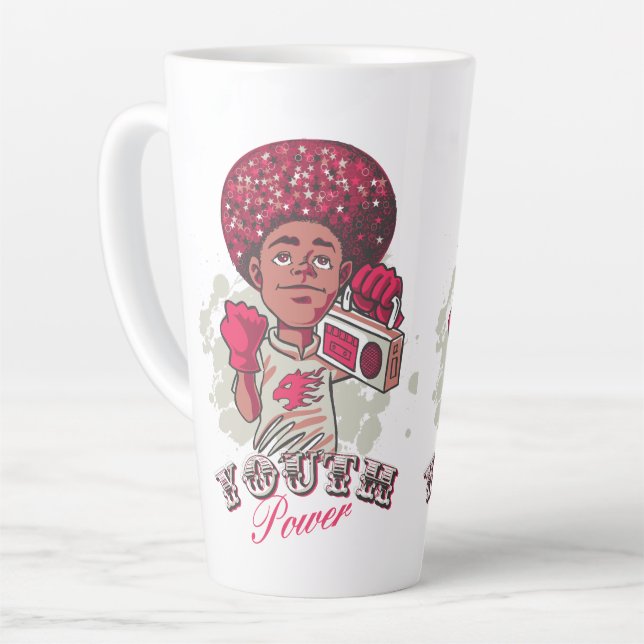 Latte Mug – YOUTH Power Afro & Boombox Urban  Milchtasse (Linke Ecke)