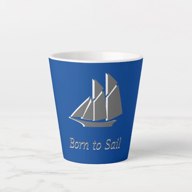 Latte Tasse - Graues Segelboot auf Blue (Vorderseite)