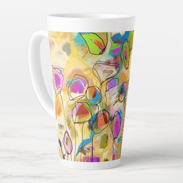 Latte Tasse mit Abstrakten Blume (Linke Ecke)