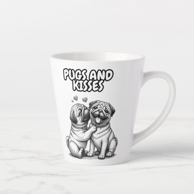 Latte Tasse mit Mops und Küssen (Rechts)