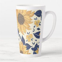 Latte Tasse: Navy Blue and Yellow Sunflows Milchtasse