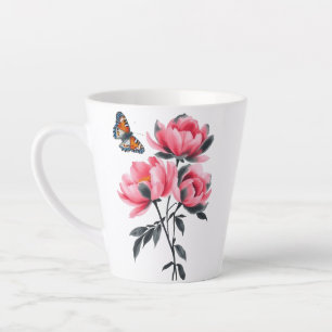 Latte Tasse - Pink Peony Blume, Butterfly