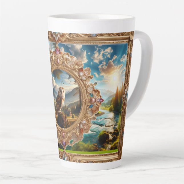 Latte Tasse Wit Elaborate Art (Rechte Ecke)