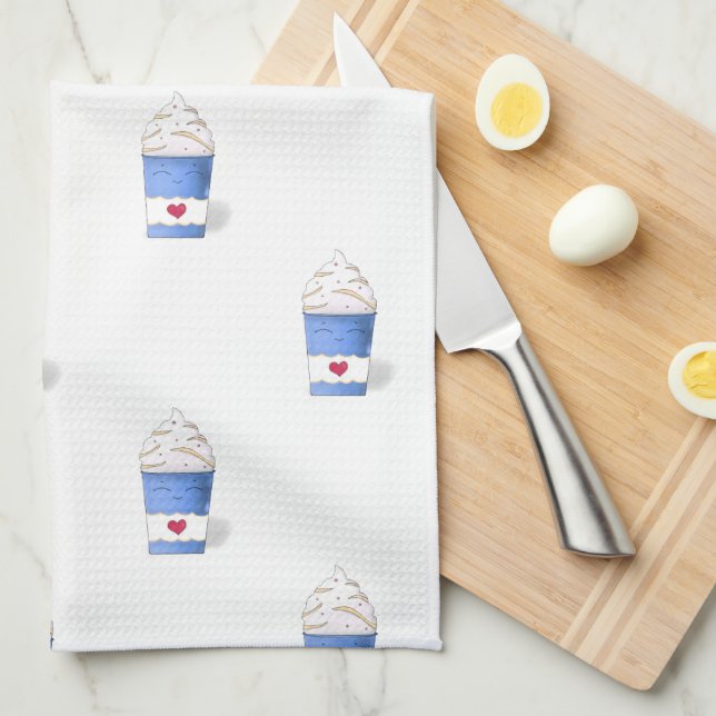 Latte & Whipped Cream (Blau) Geschirrtuch (Viertel Falte)