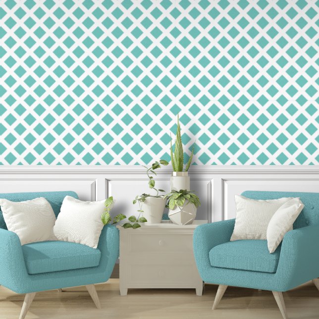 Lattice Diagonal White Teal Tapete (Von Creator hochgeladen)