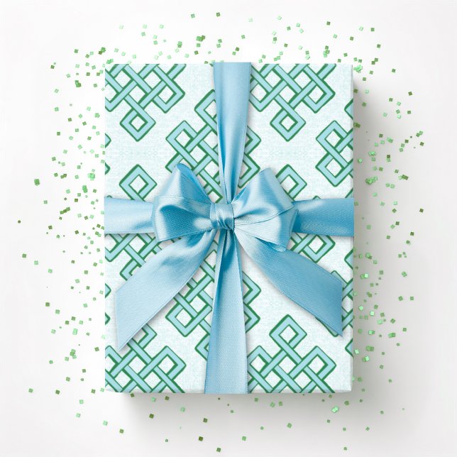 Lattice Endless Knot Textured in Green and Aqua Geschenkpapier (Von Creator hochgeladen)