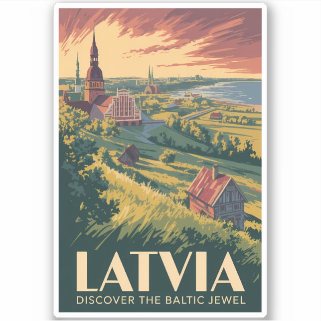 Latvia Baltic Sea Illustration Travel Art Vintage Aufkleber (Vorderseite)