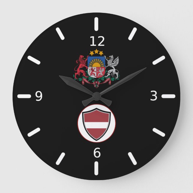 Latvia flag-coat arms large clock große wanduhr (Vorderseite)