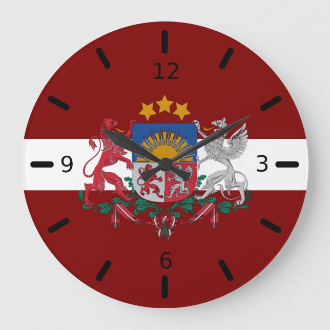 Latvia flag-coat of arms  große wanduhr (Vorderseite)
