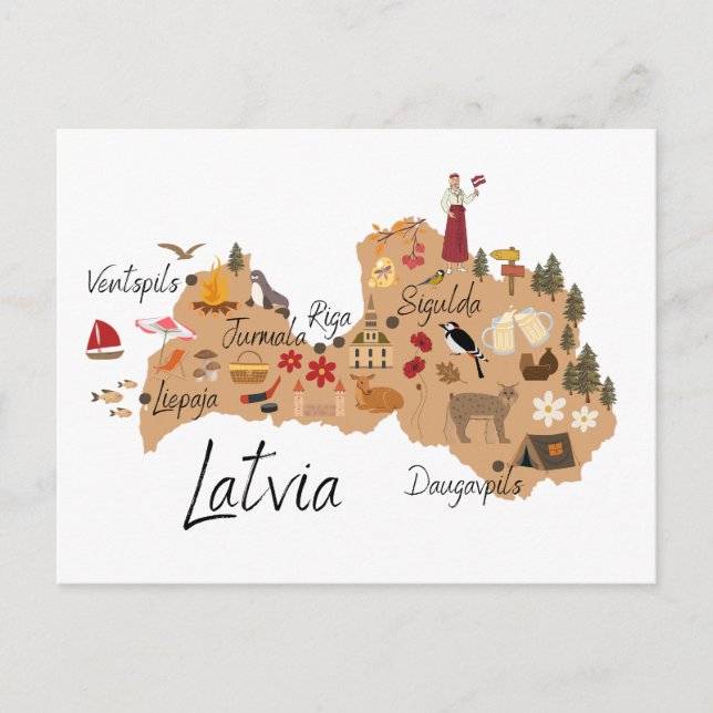 Latvia travel map postkarte (Vorderseite)
