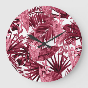 Laub Aquarell Lila, Florales Nahtlos. Große Wanduhr