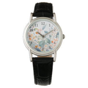 Laub Grün Blau Orange Blätter Armbanduhr
