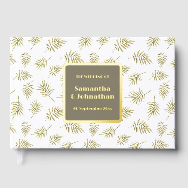 Laubblättermuster elegante Hochzeit Gästebuch (Vorderseite)