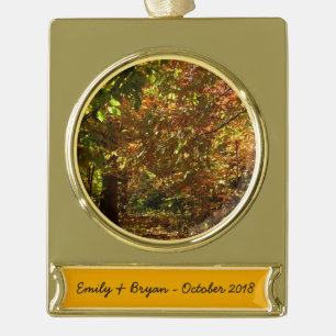 Laubdach des Herbstlaubs II Gelbe Herbstfotografie Banner-Ornament Gold