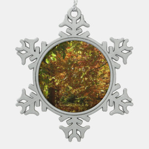 Laubdach des Herbstlaubs II Gelbe Herbstfotografie Schneeflocken Zinn-Ornament