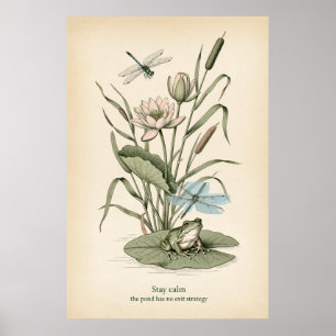 Laubfrosch-Seerosenteich-Linienkunstposter Poster