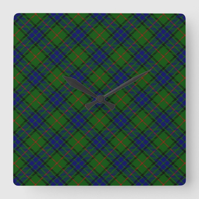 Lauder Tartan Blau kariert Quadratische Wanduhr (Vorderseite)