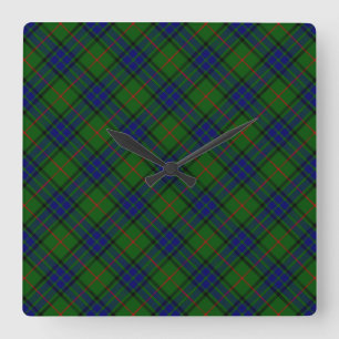 Lauder tartan blue green plaid quadratische wanduhr