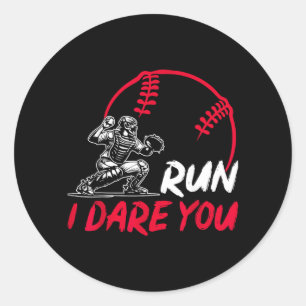 Lauf, ich fordere dich heraus, lustiger Baseball C Runder Aufkleber