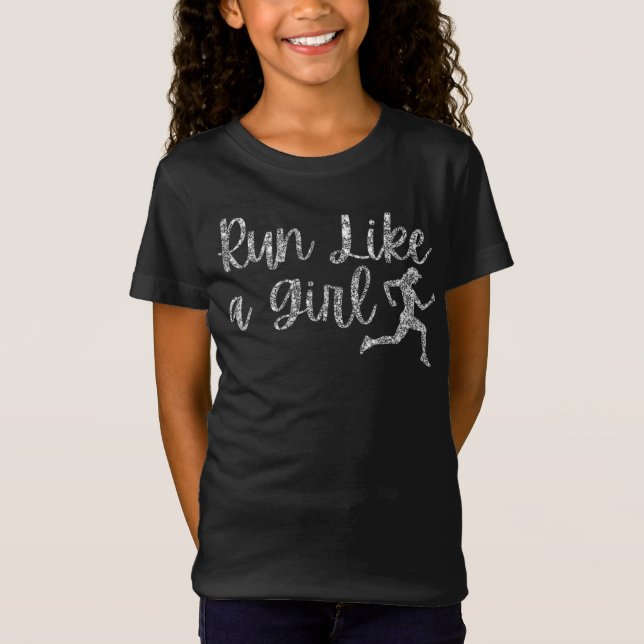 Lauf wie ein Girl-Runner-Glitzer T-Shirt (Vorderseite)