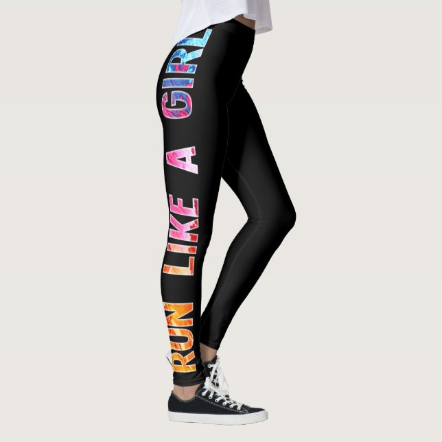 Lauf wie ein Mädchen schwarzer Wasserfarbenregenbo Leggings (Rechts)