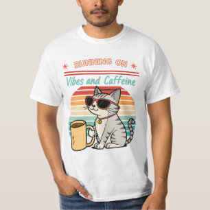 Laufen auf Vibes & Koffein - Cooles Katzenrücklauf T-Shirt