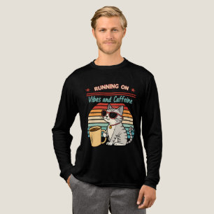 Laufen auf Vibes & Koffein - Cooles Katzenrücklauf Tri-Blend Shirt