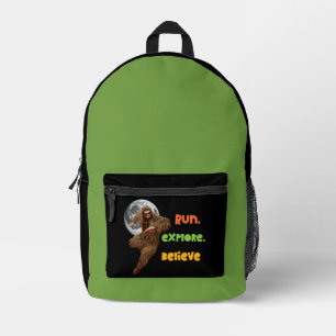 Laufen, erkunden, glauben Sie an den Funny Bigfoot Bedruckter Rucksack