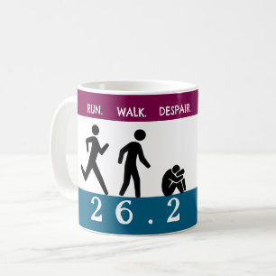 Laufen. Gehen. Verzweiflung. Kaffeetasse