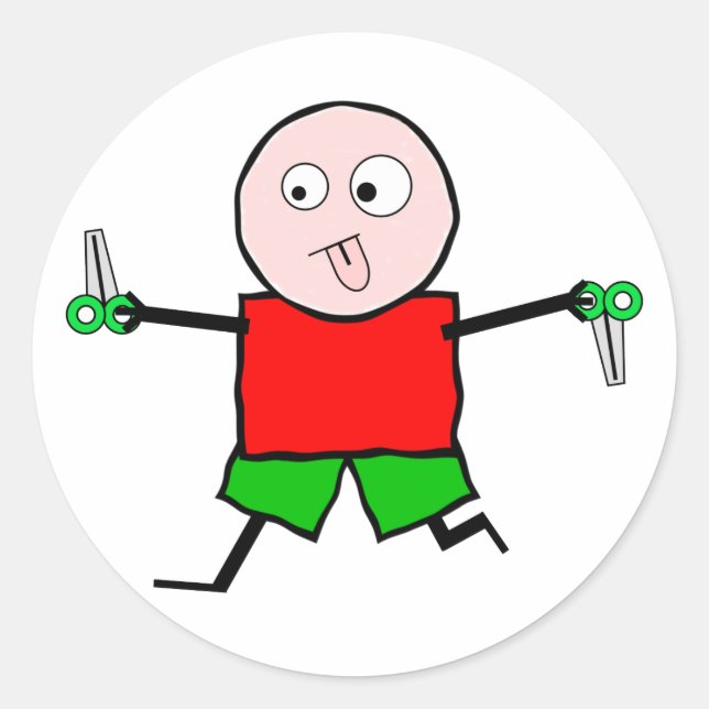 Laufen mit Schere Runder Aufkleber (Vorderseite)