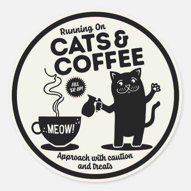 Laufend auf Katzen und Kaffee  Runder Aufkleber (Vorderseite)