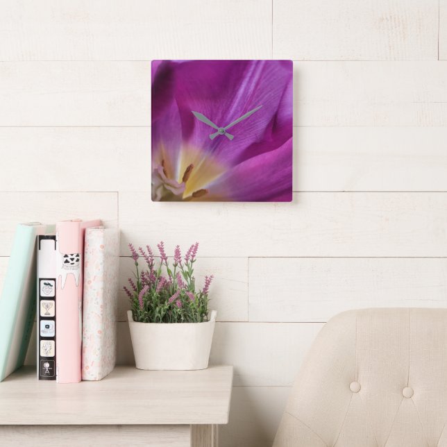 Laufend auf Tulpenzeit, Quadratische Acryl-Wanduhr Wanduhr (Lesesaal)