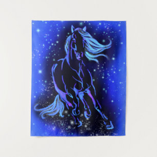 Laufende Horse Tapestry Blue Starry Night Wandteppich