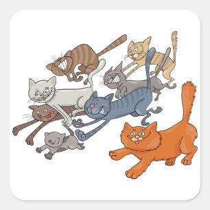 Laufende Katzen Muster Whimsical Kätzchen Quadratischer Aufkleber