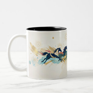 Laufende Pferde Aquarell Gold Abstrakt Kunst Zweifarbige Tasse